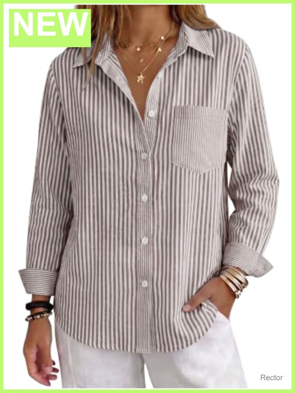 Womens Long Sleeve Button Down Gingham Striped Shirt 100% Rayon